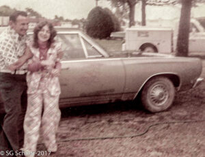Lori getting ready to drive with a nervous Snuffy