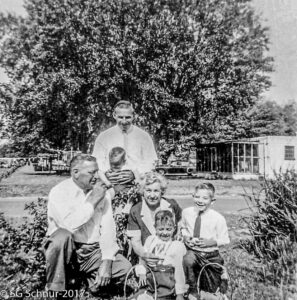 Family picture with Snuffy holding baby Gil and Steven and Keven with Easter Basket with Snuffy's Mother and Dad