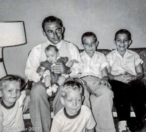 Family Picture with Snuffy holding Lori Caye and Steven,Keven Gil and Wray around thim